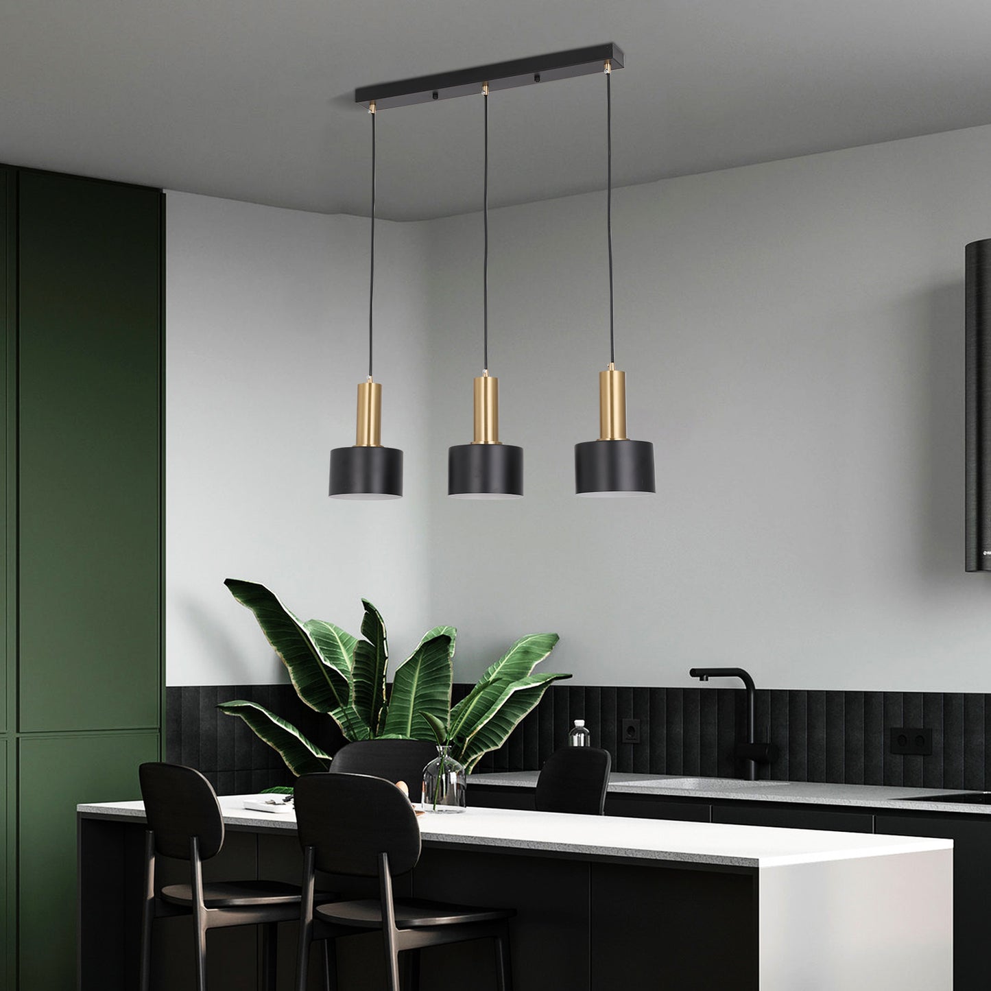 Modern 3-Light Pendant Lamp - Gold & Black Iron Hanging Fixture