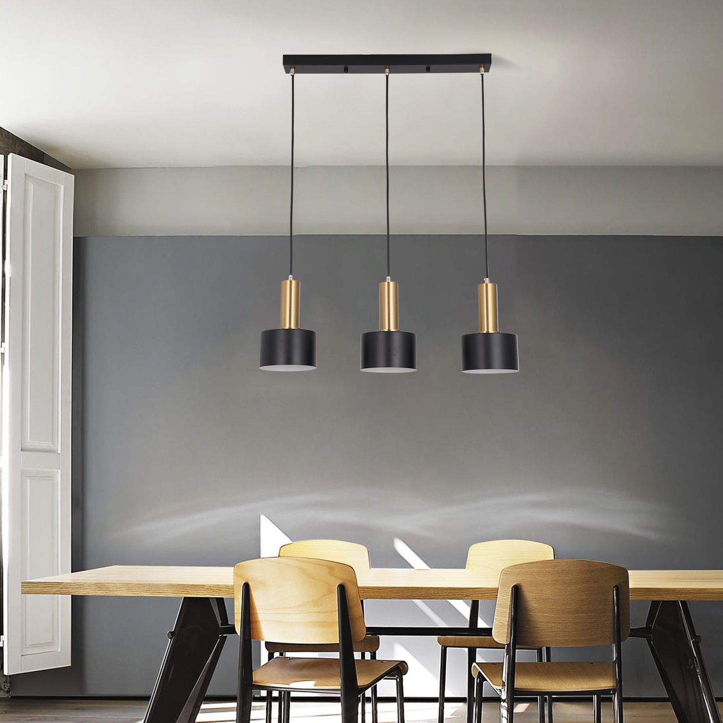 Modern 3-Light Pendant Lamp - Gold & Black Iron Hanging Fixture