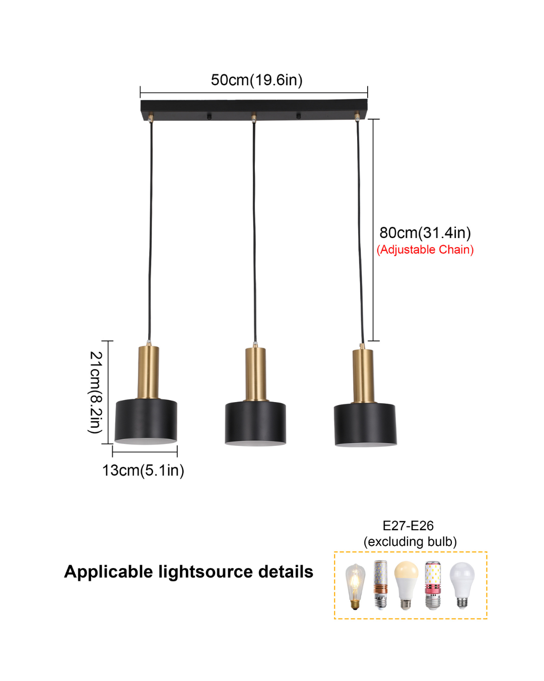 Modern 3-Light Pendant Lamp - Gold & Black Iron Hanging Fixture